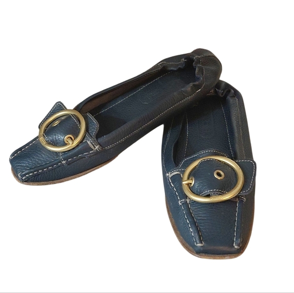 Coach Nellie Dark Blue Leather Flats Driving Shoe Loafers Size 7.5 B - Picture 1 of 11